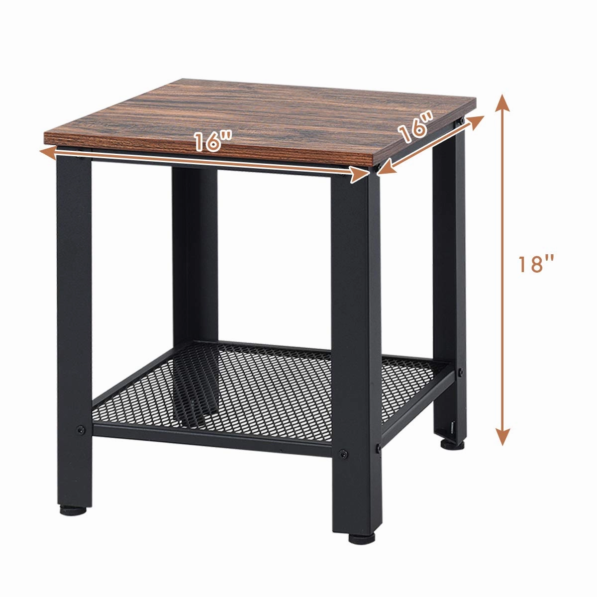 Giantex Nightstand Side Table 2-Tier W/Adjustable Feet, Storage Shelf and Metal Frame