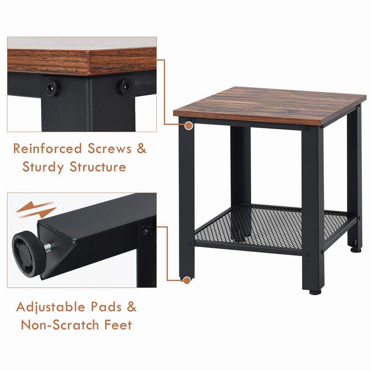 Giantex Nightstand Side Table 2-Tier W/Adjustable Feet, Storage Shelf and Metal Frame
