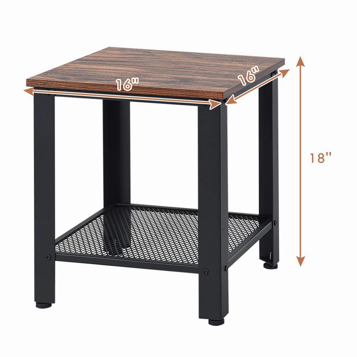 Giantex Nightstand Side Table 2-Tier W/Adjustable Feet, Storage Shelf and Metal Frame