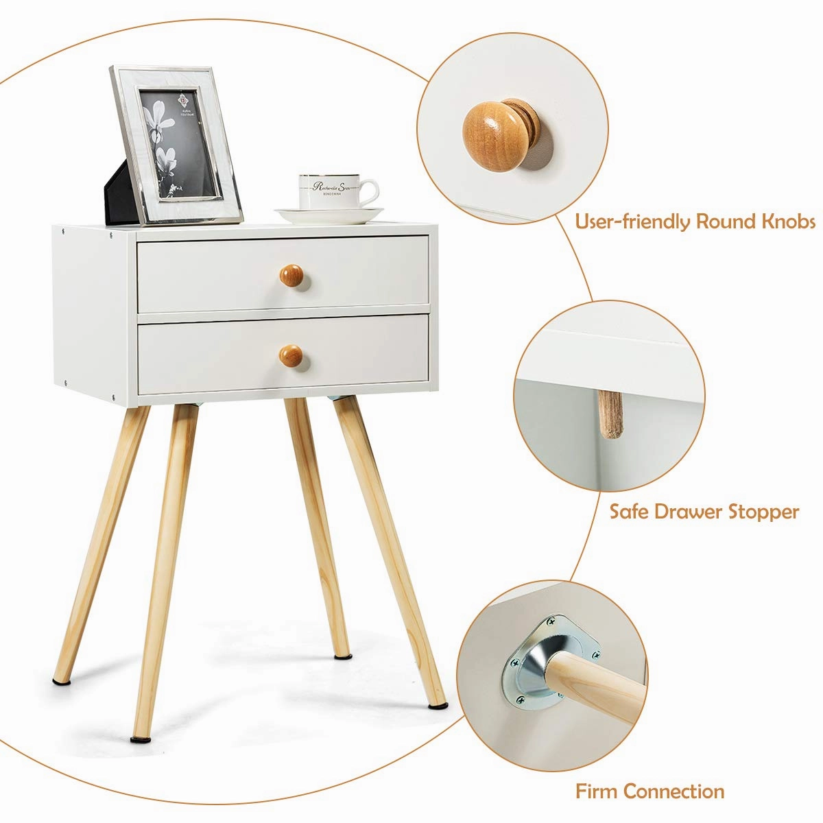 Giantex Nightstand W/2 Drawers for Bedroom
