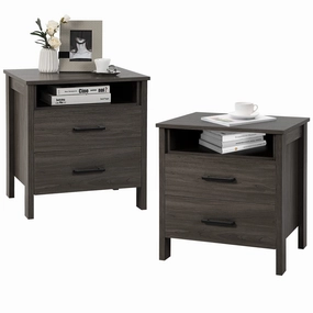 Giantex Nightstand w/2 Drawers, Set of 2 End Table w/Wood Grain throw pillow, fuzzy blanket