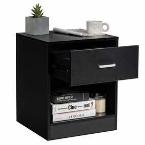 Giantex Nightstand w/Drawer, 2-Tier Wooden Bedside Table, Black office chair, ergonomic chair