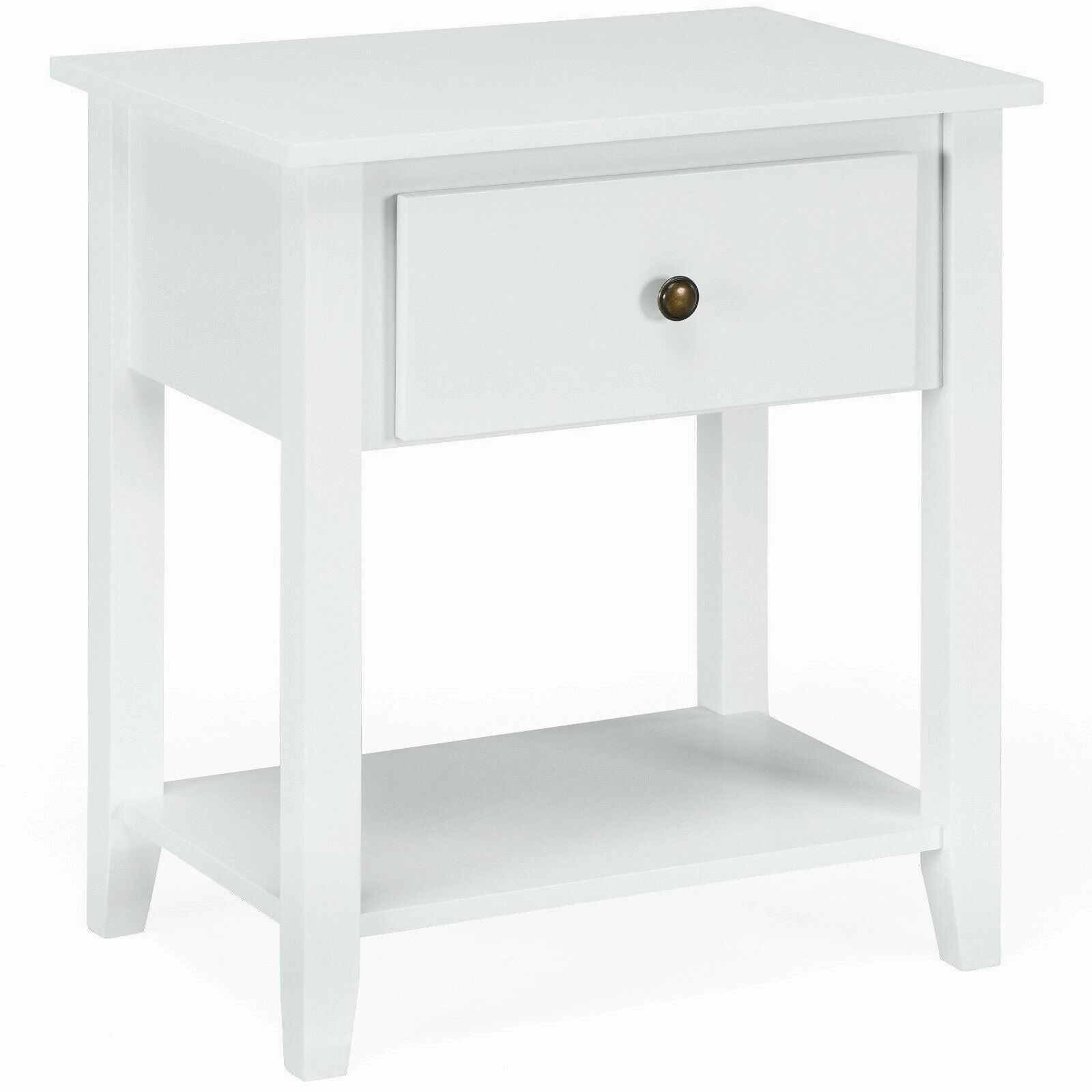 Giantex Nightstand W/Drawer and Shelf, Stable Frame Storage Cabinet