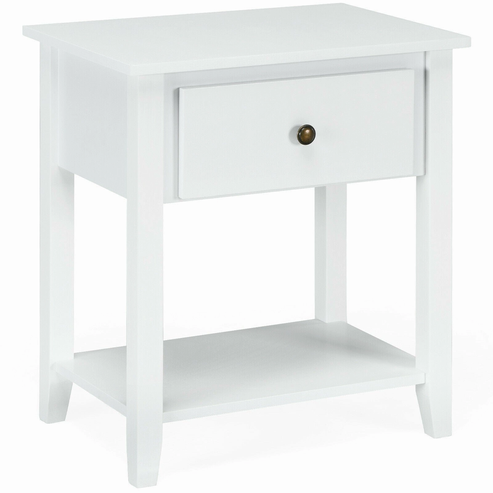 Giantex Nightstand W/Drawer and Shelf, Stable Frame Storage Cabinet