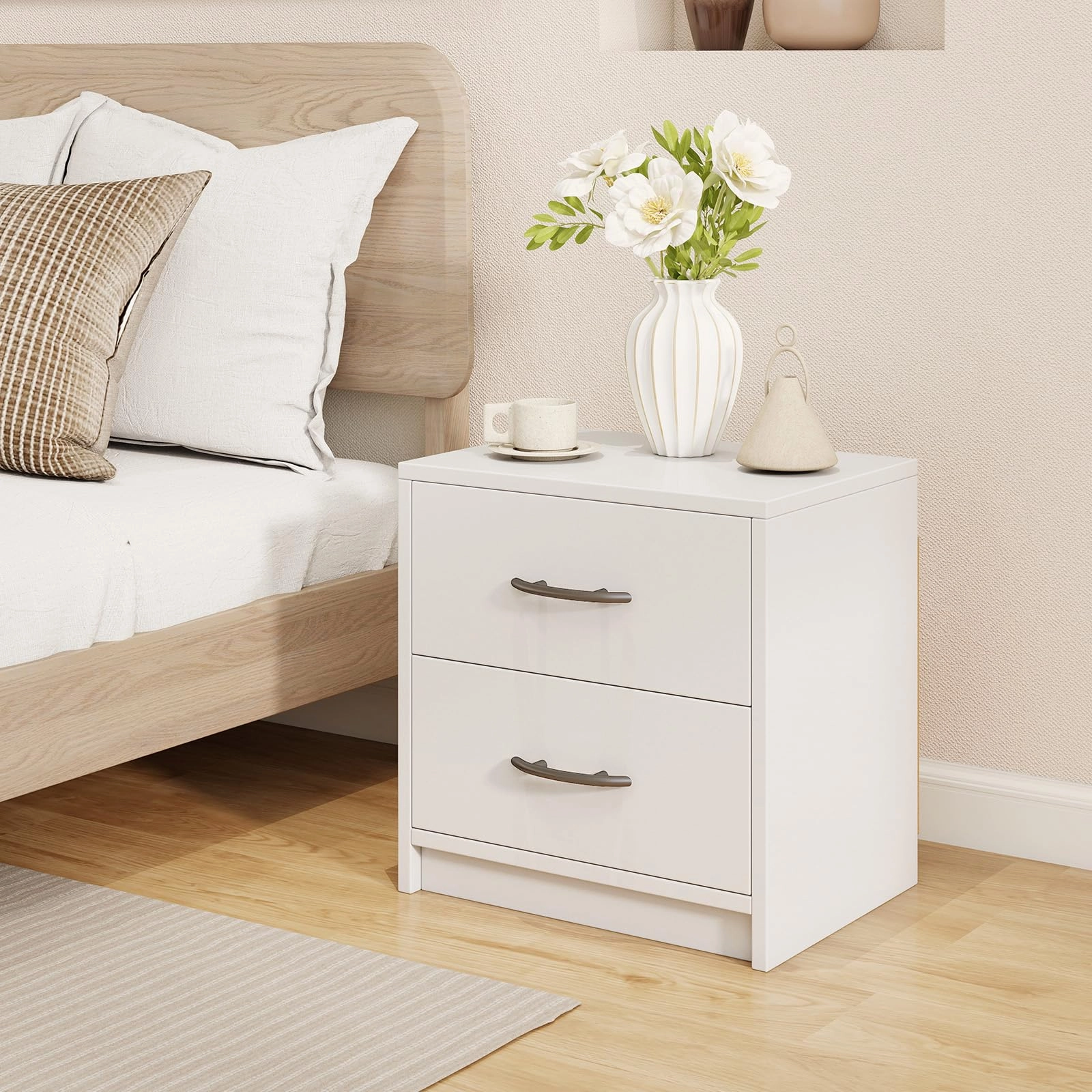 Giantex Nightstand with 2 Drawers, Modern Night Stand with Storage Drawers, Compact Floor Sofa Side Table for Small Spaces