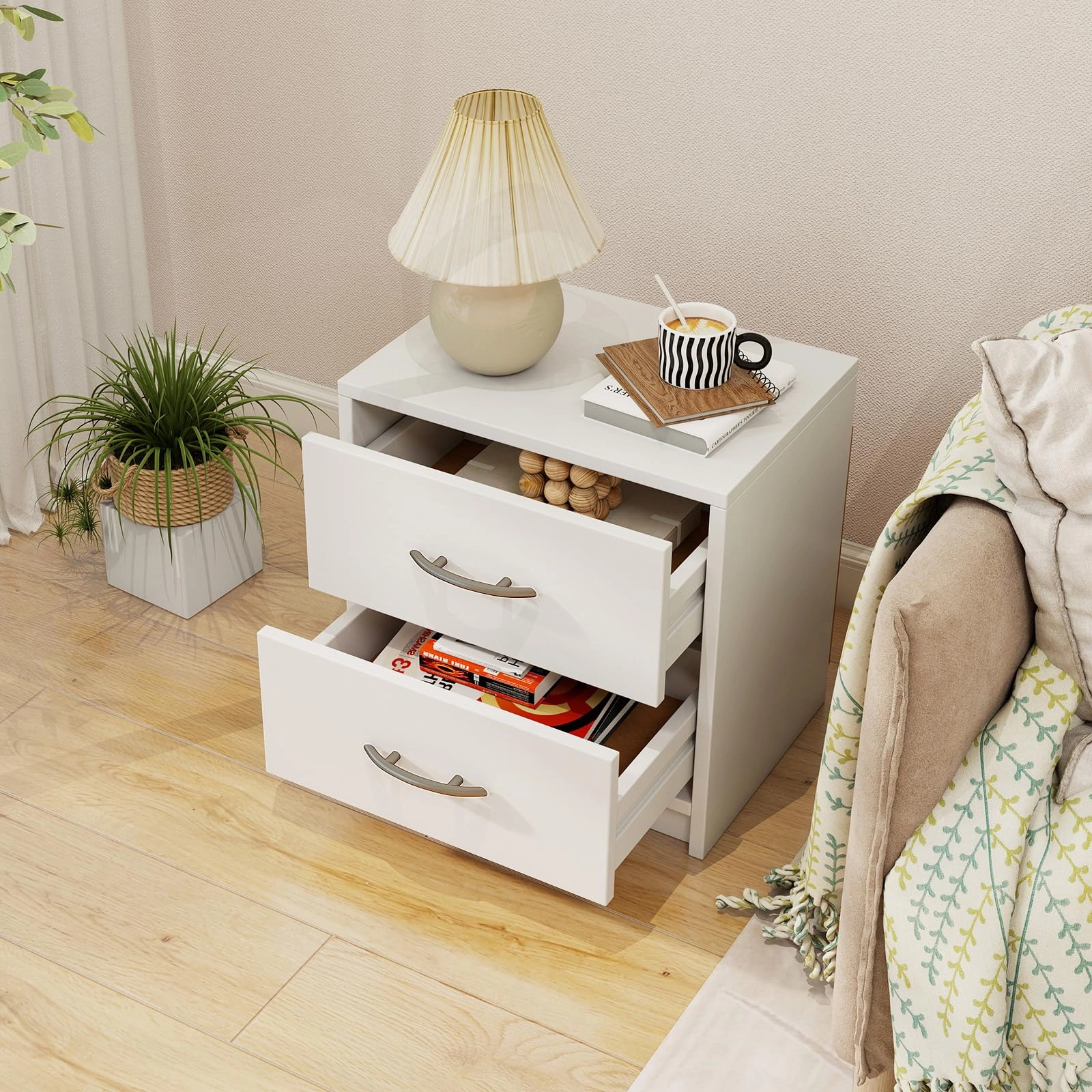 Giantex Nightstand with 2 Drawers, Modern Night Stand with Storage Drawers, Compact Floor Sofa Side Table for Small Spaces