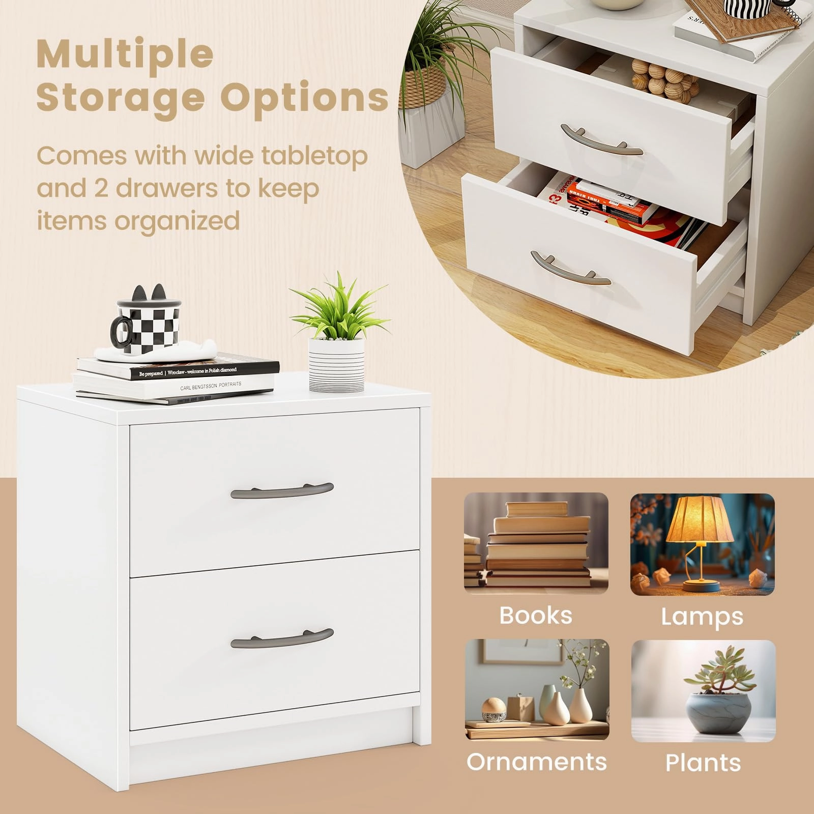 Giantex Nightstand with 2 Drawers, Modern Night Stand with Storage Drawers, Compact Floor Sofa Side Table for Small Spaces