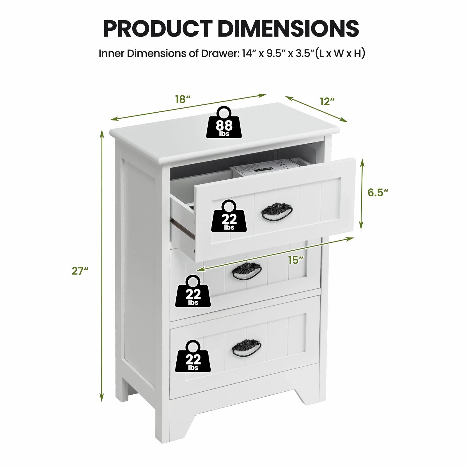 Giantex Nightstand with 3 Drawers, Bedside Table