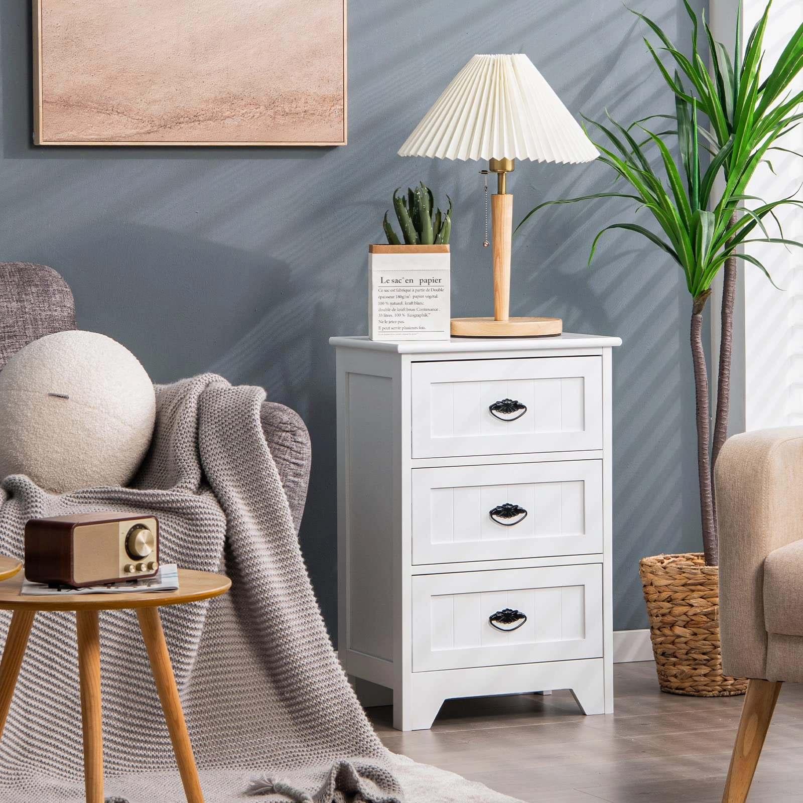 Giantex Nightstand with 3 Drawers, Bedside Table