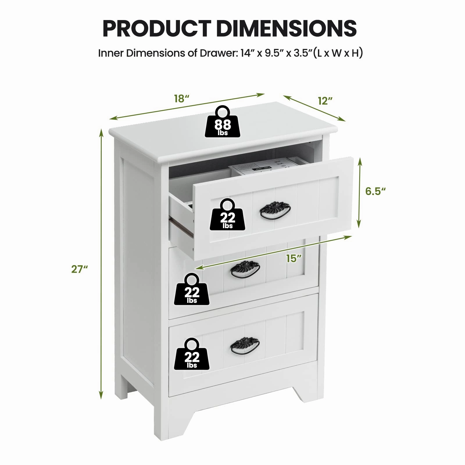Giantex Nightstand with 3 Drawers, Bedside Table