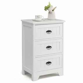 Giantex Nightstand with 3 Drawers, Bedside Table throw pillow, fuzzy blanket