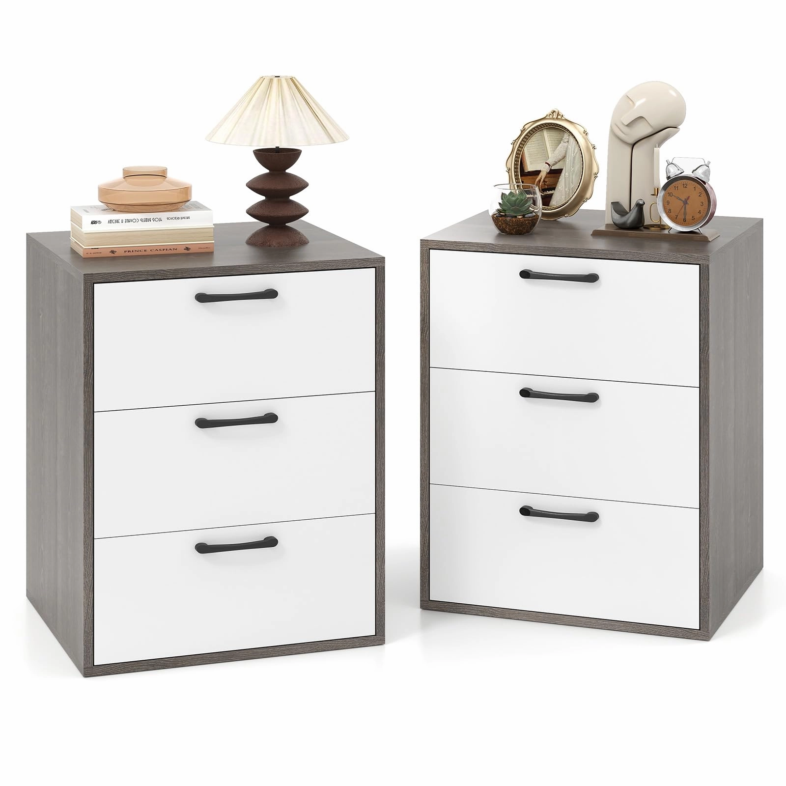 Giantex Nightstand with 3 Drawers for Bedroom Hallway