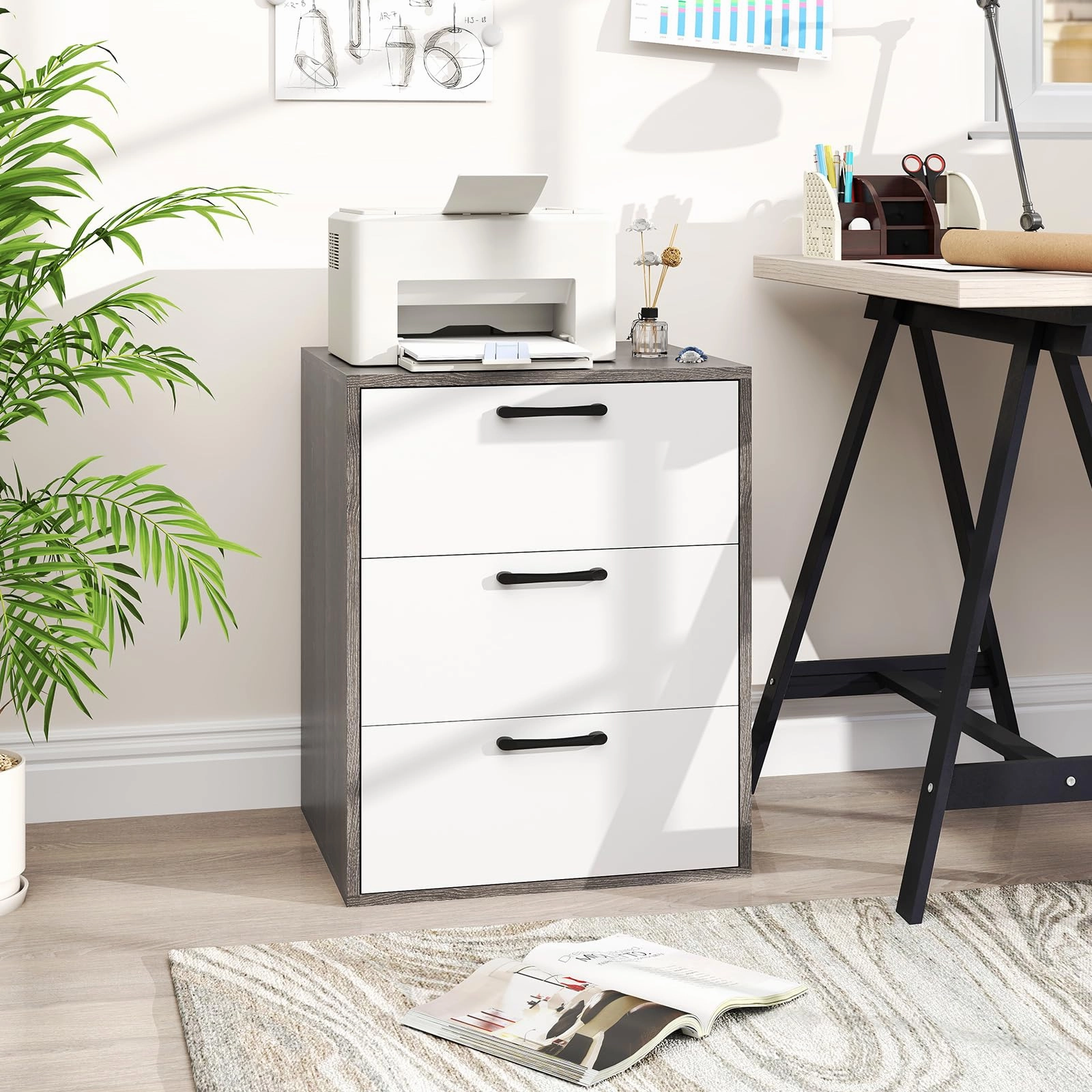 Giantex Nightstand with 3 Drawers for Bedroom Hallway
