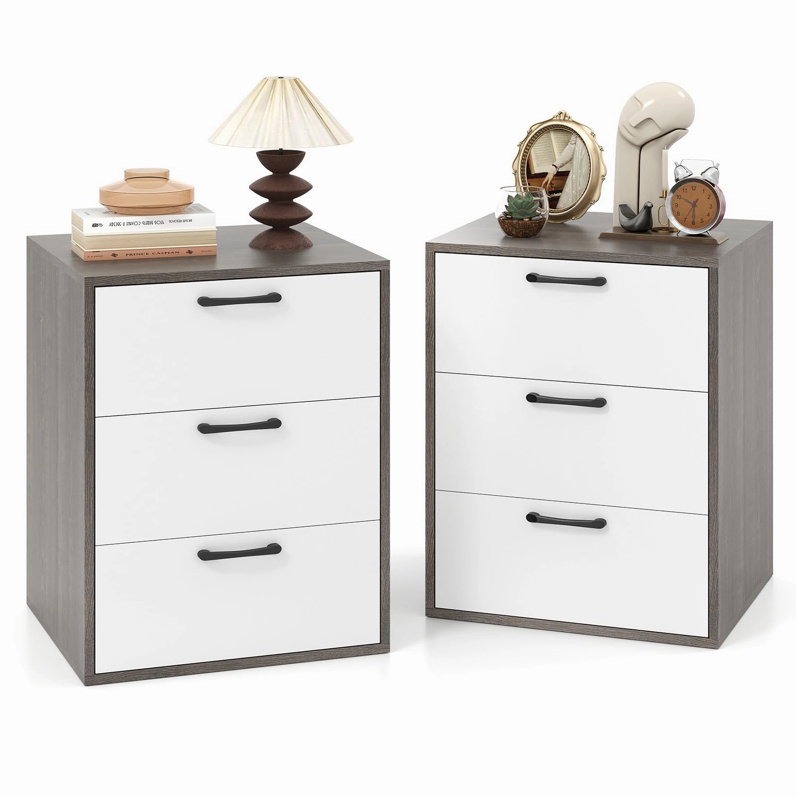 Giantex Nightstand with 3 Drawers for Bedroom Hallway