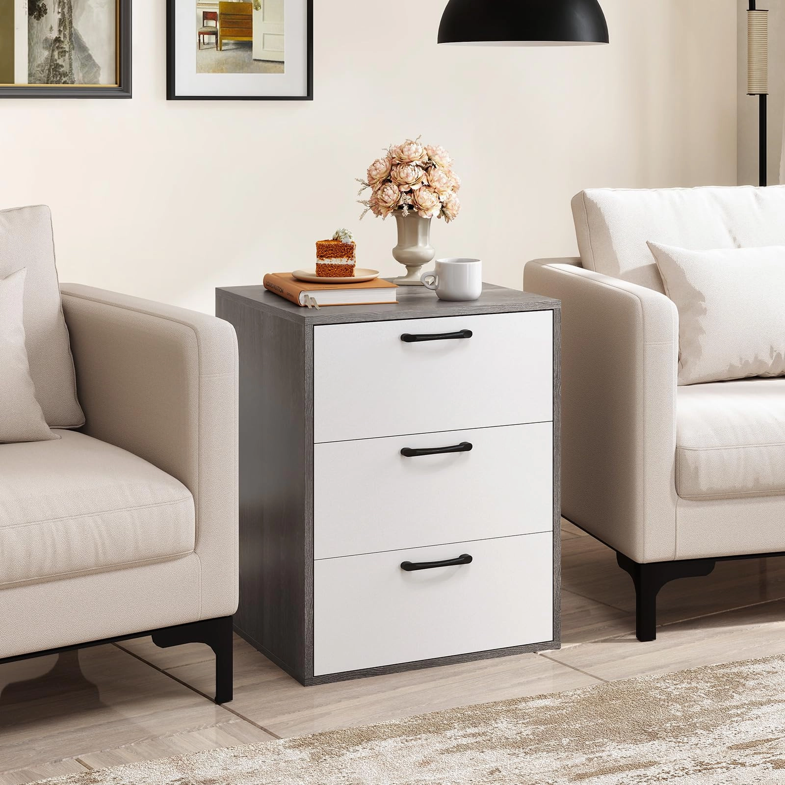 Giantex Nightstand with 3 Drawers for Bedroom Hallway