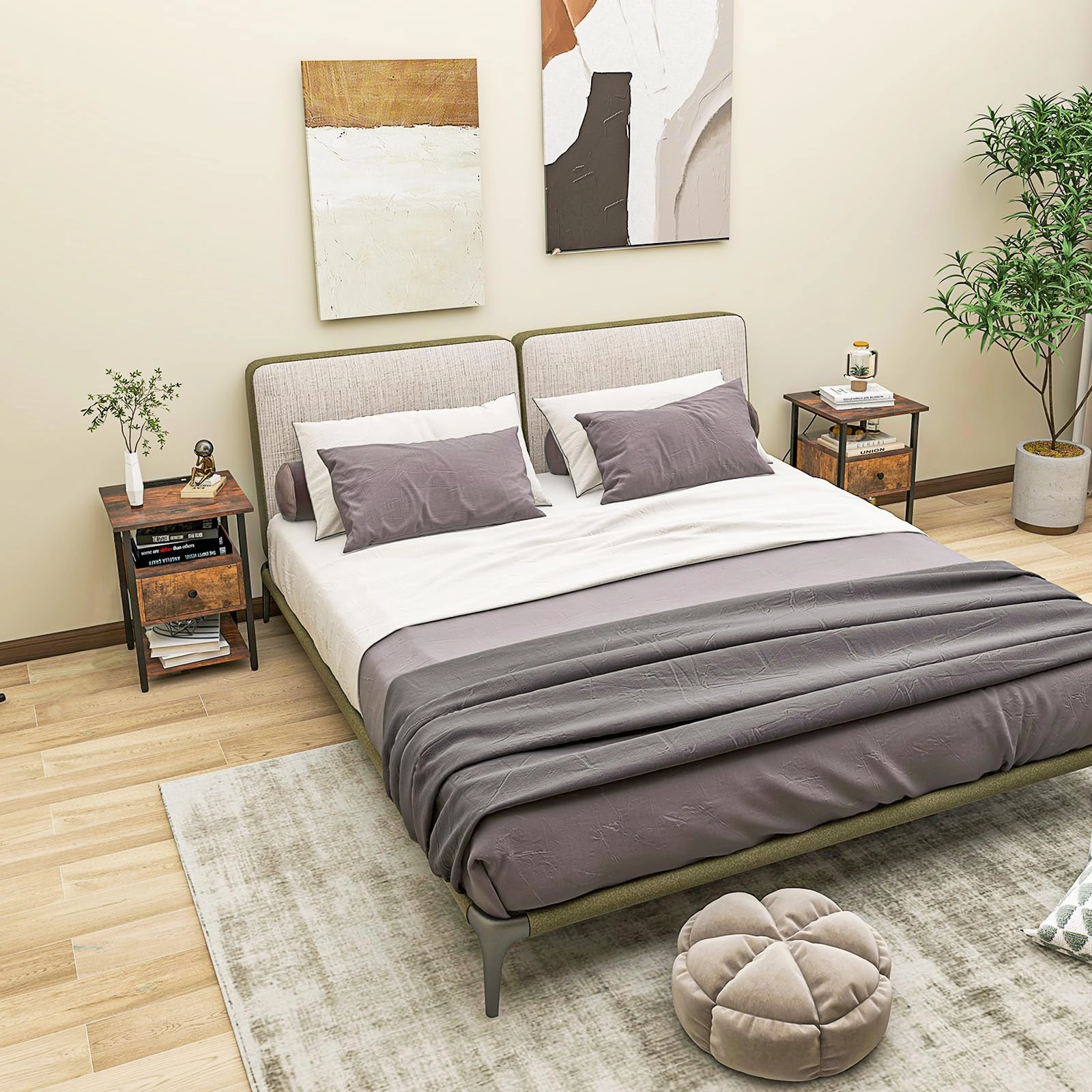 Giantex Nightstand with Charging Station