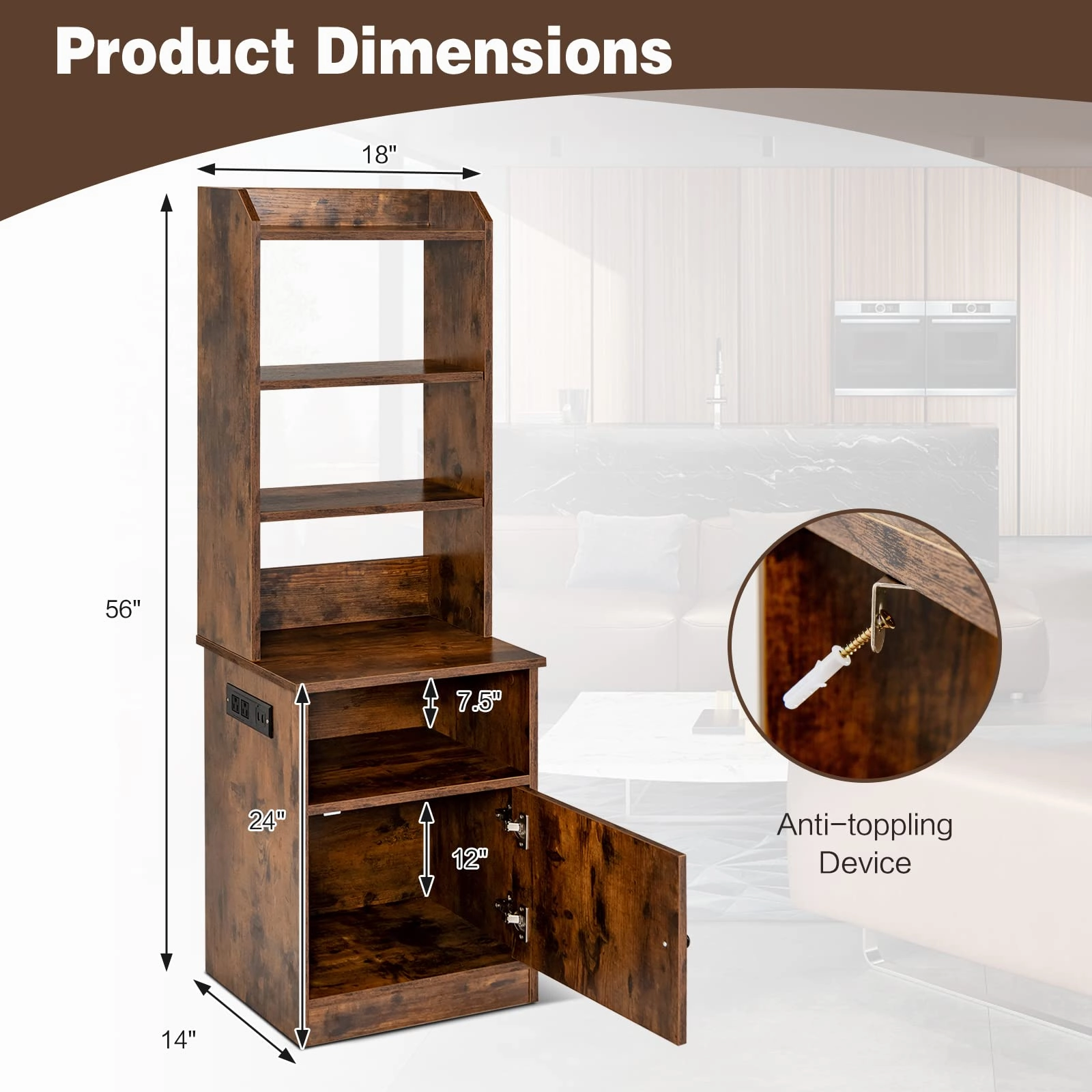 Giantex Nightstand with Charging Station - 55" Tall Bedside Table