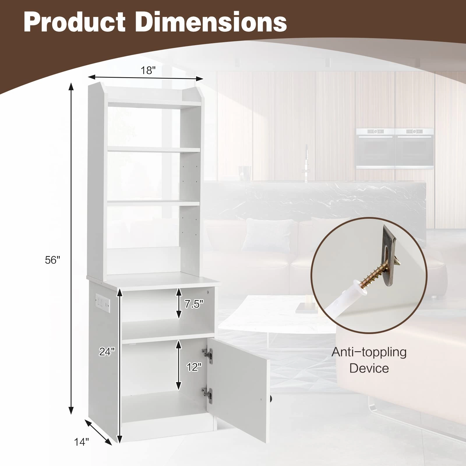 Giantex Nightstand with Charging Station - 55" Tall Bedside Table