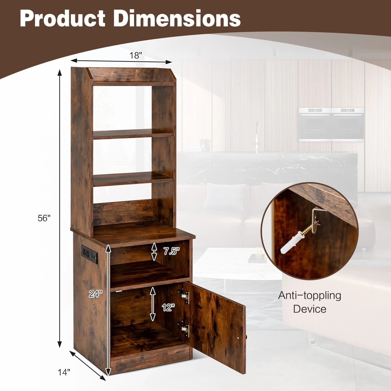 Giantex Nightstand with Charging Station - 55" Tall Bedside Table