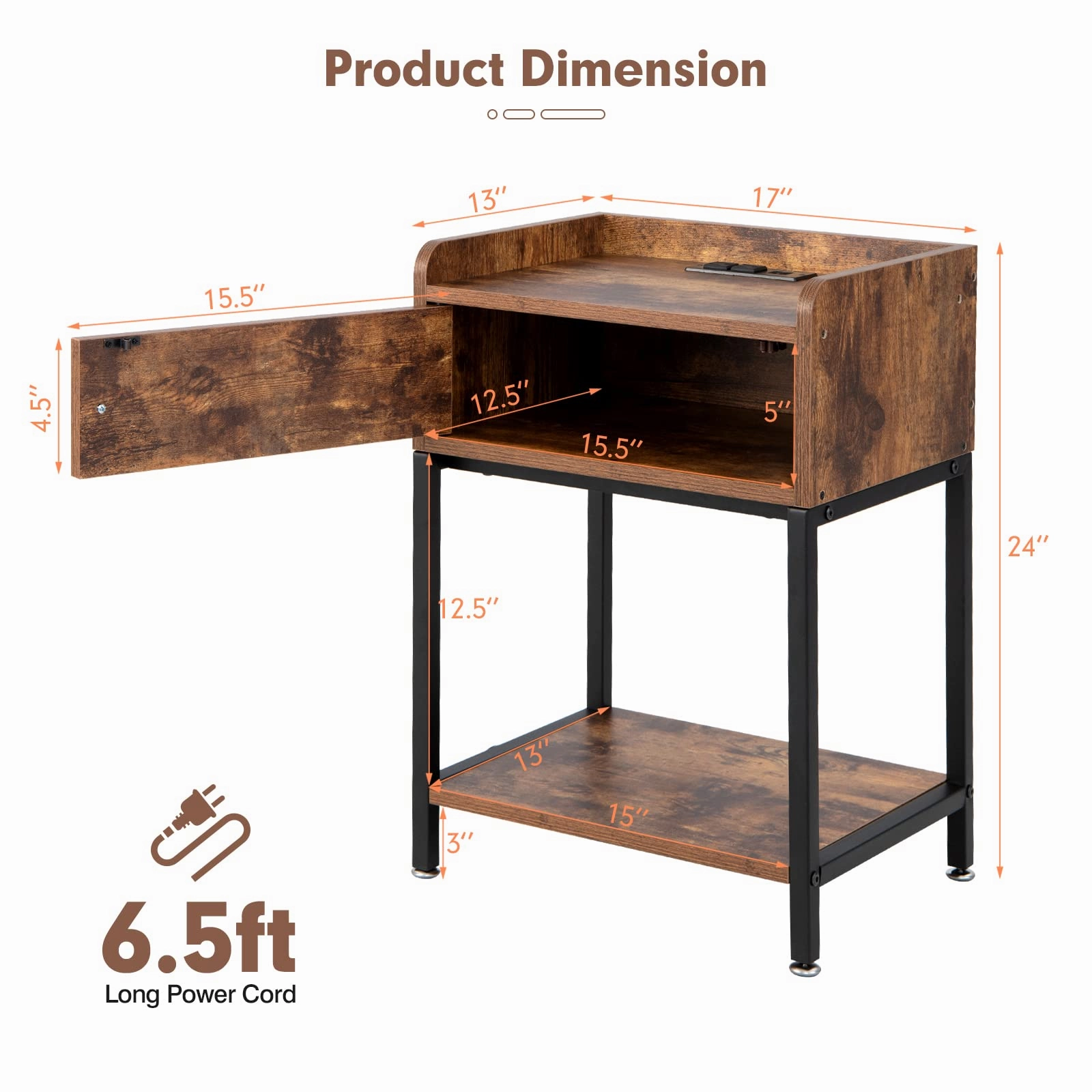 Giantex Nightstand with Charging Station - Sofa Side Table