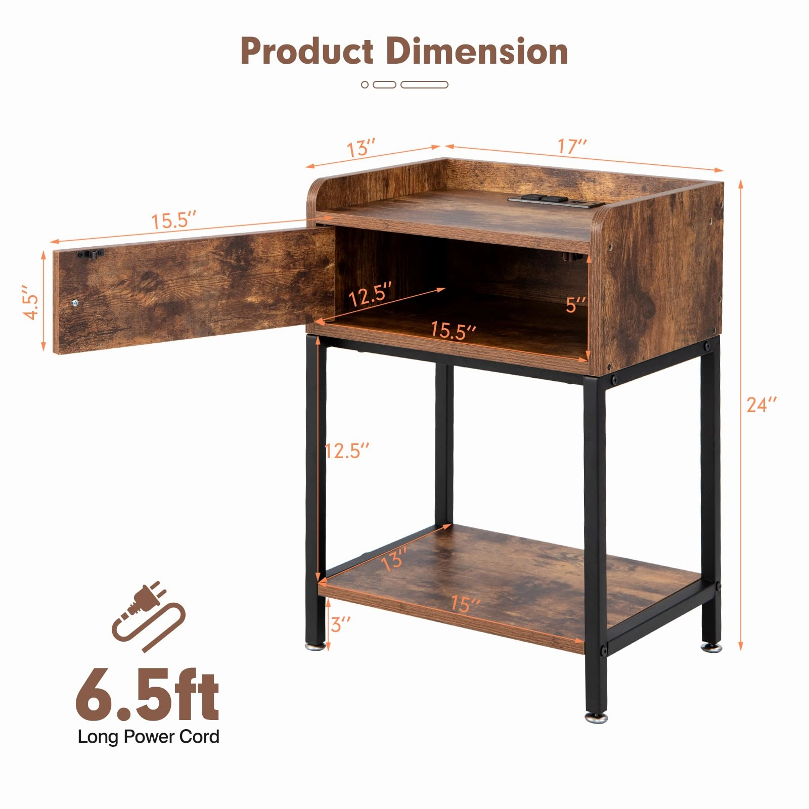 Giantex Nightstand with Charging Station - Sofa Side Table