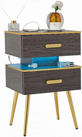 Giantex Nightstand with Charging Station & LED Lights, 28.5" Bedside Table with 2 Drawers entry bench, mudroom storage