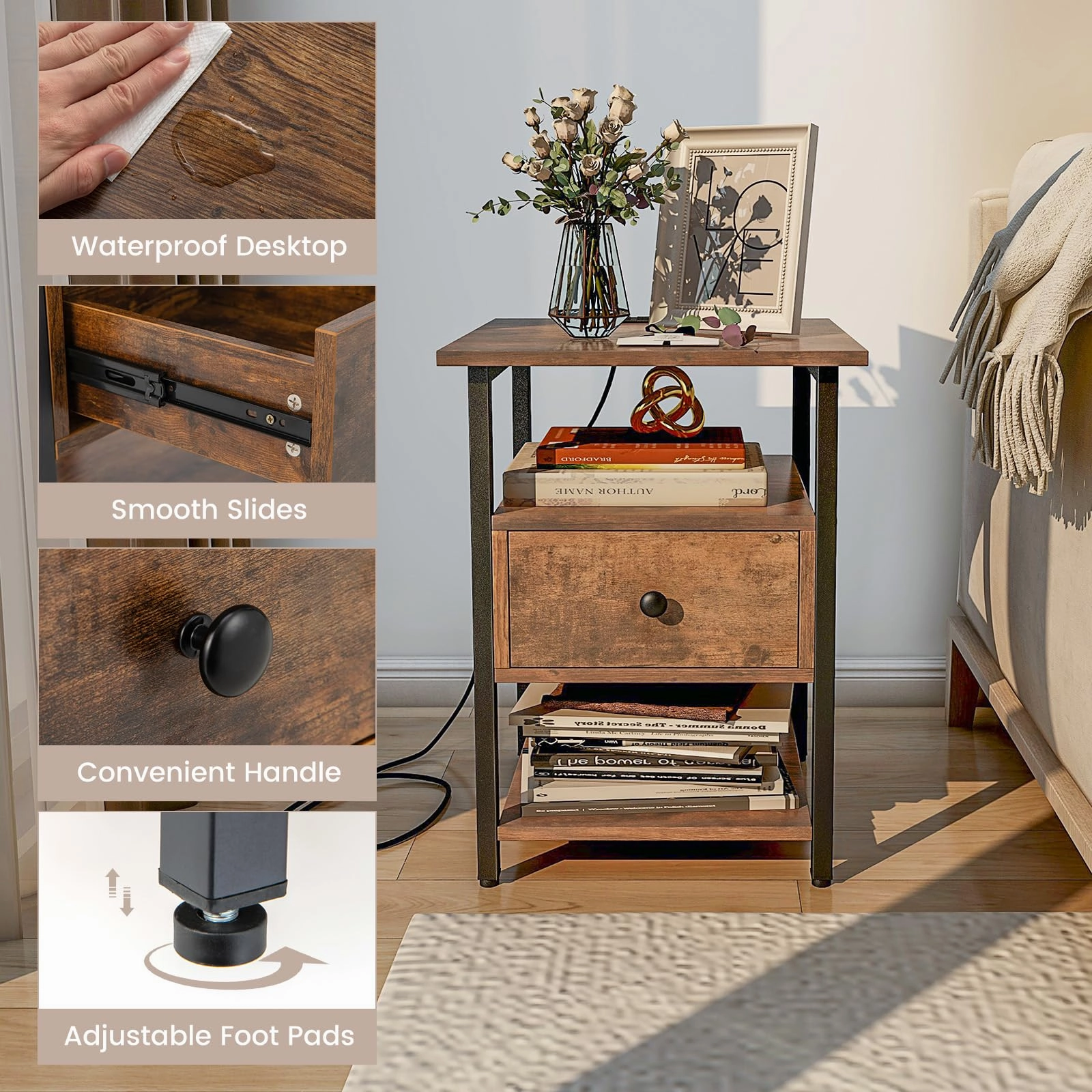 Giantex Nightstand with Charging Station