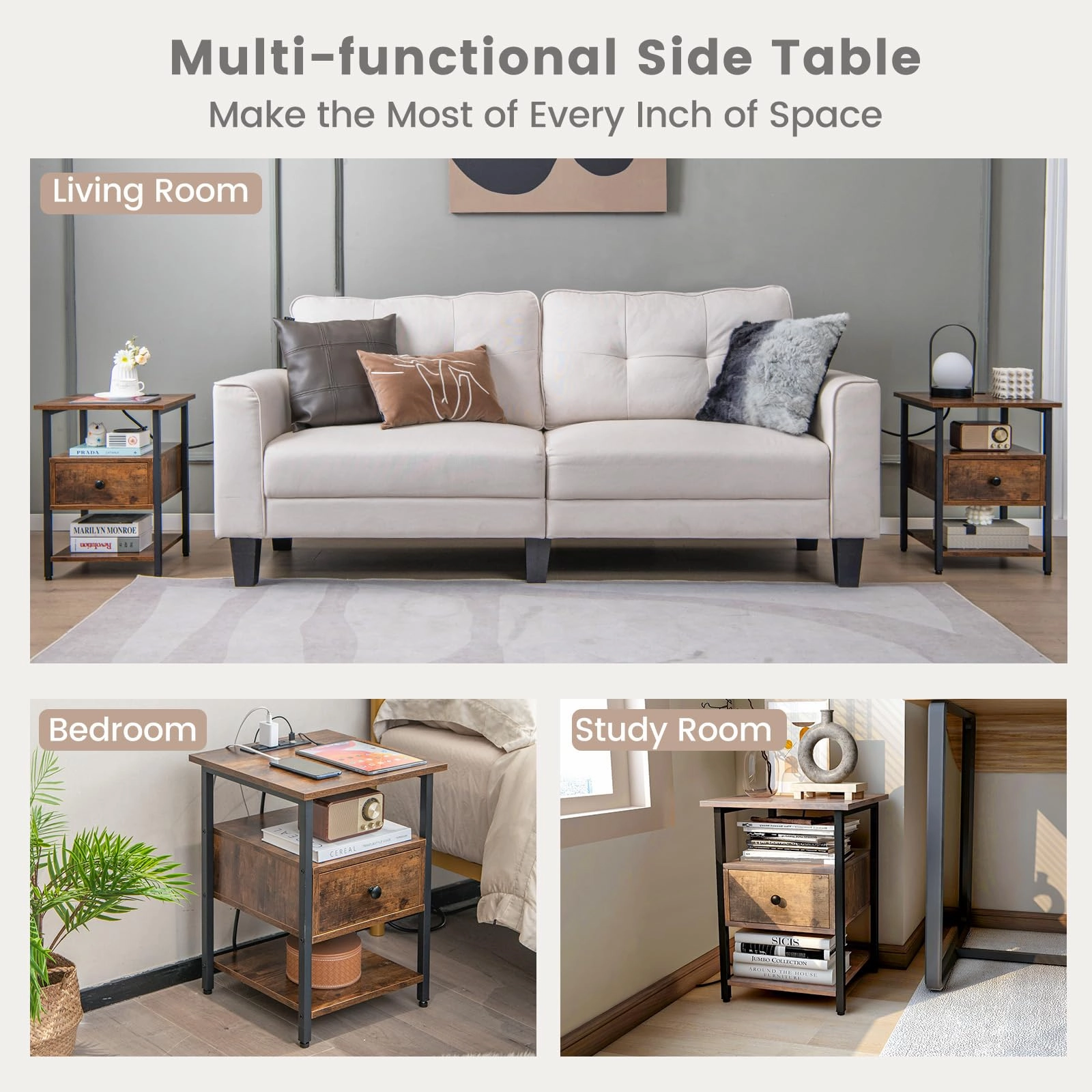 Giantex Nightstand with Charging Station
