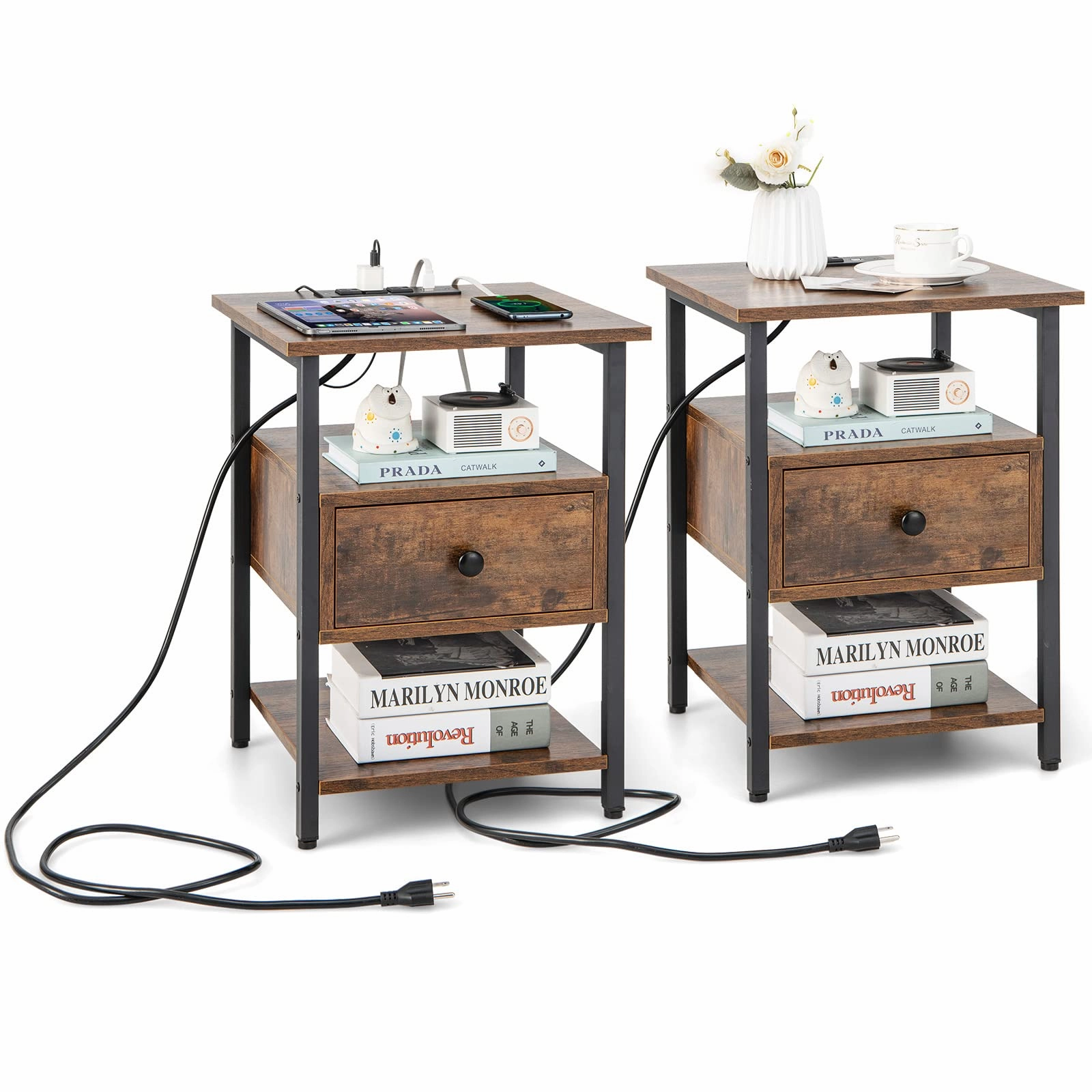 Giantex Nightstand with Charging Station