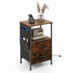Giantex Nightstand with Charging Station, Industrial Bedside Table with 2 Fabric Drawers & 6 Storage Pockets office chair, ergonomic chair