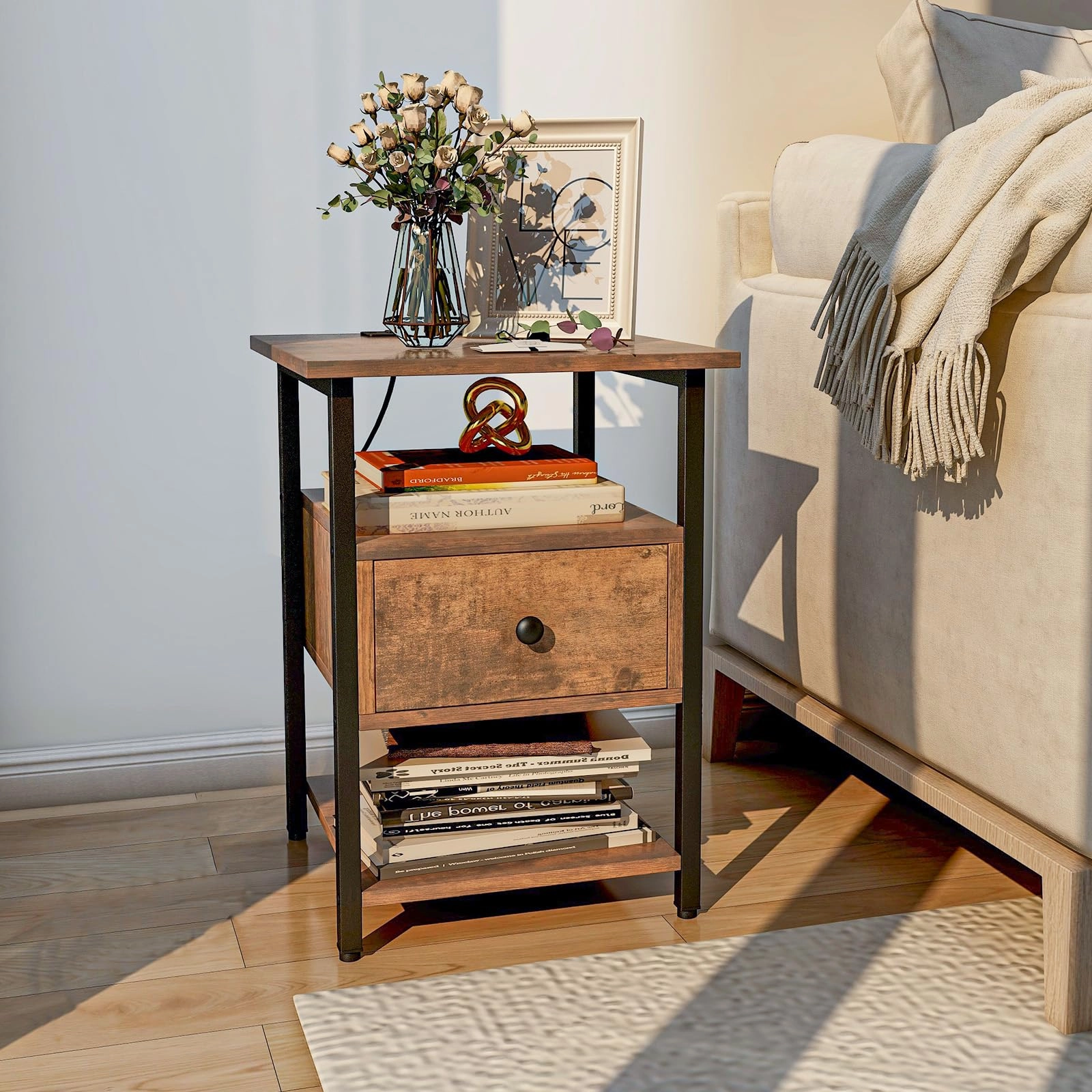 Giantex Nightstand with Charging Station