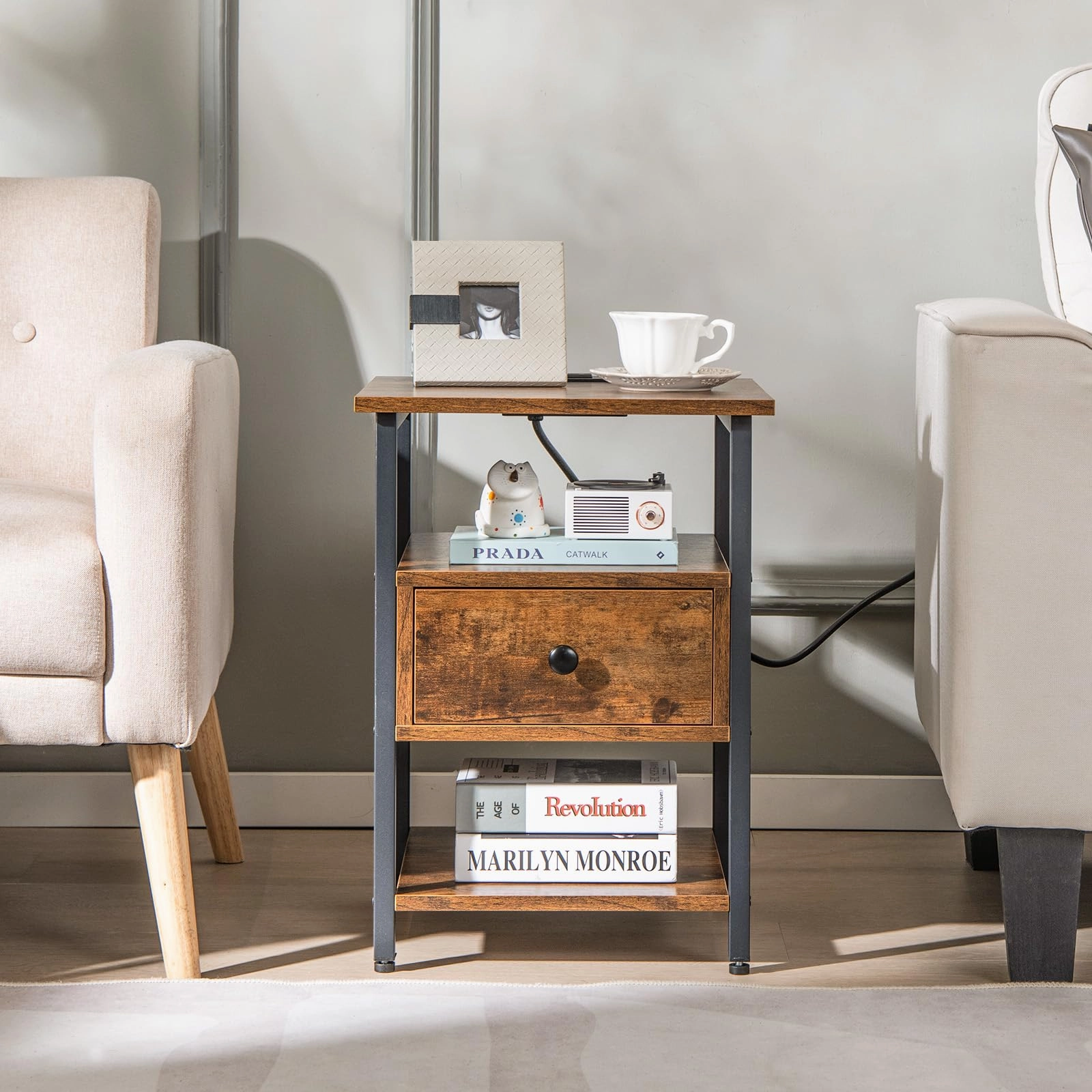 Giantex Nightstand with Charging Station