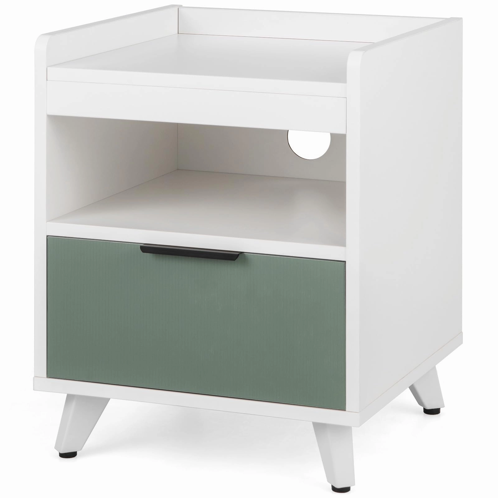 Giantex Nightstand with Drawer, 3-Tier Bedside Table with Storage Drawer & Open Compartment