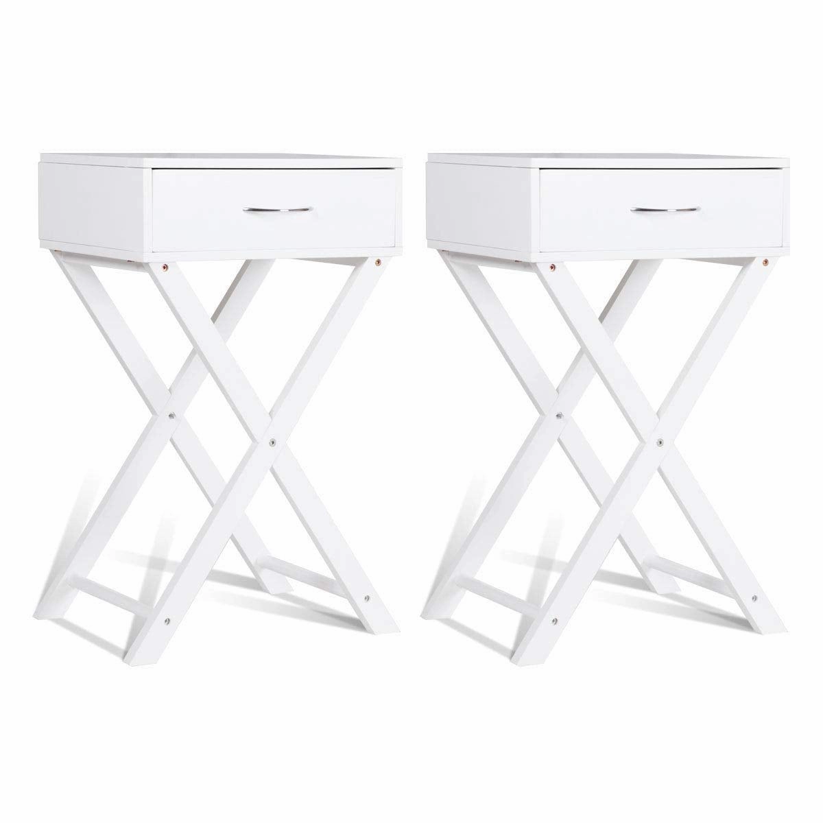 Giantex Nightstand with Drawer X-Shaped Design Sofa Side Table