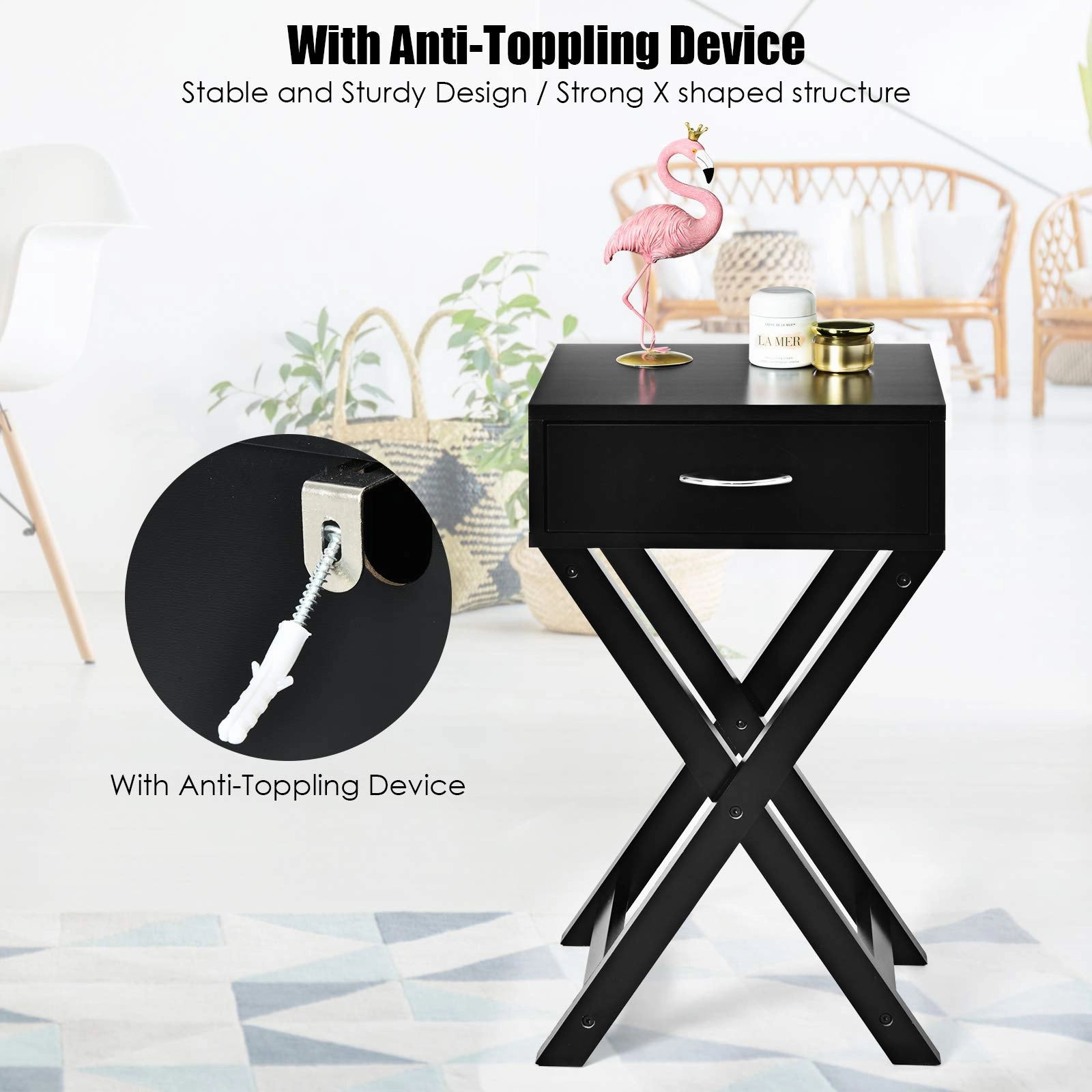 Giantex Nightstand with Drawer X-Shaped Design Sofa Side Table