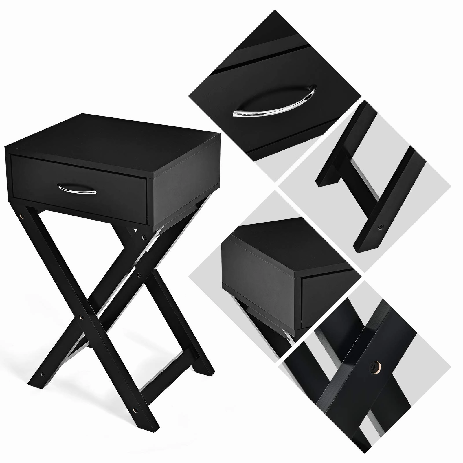 Giantex Nightstand with Drawer X-Shaped Design Sofa Side Table