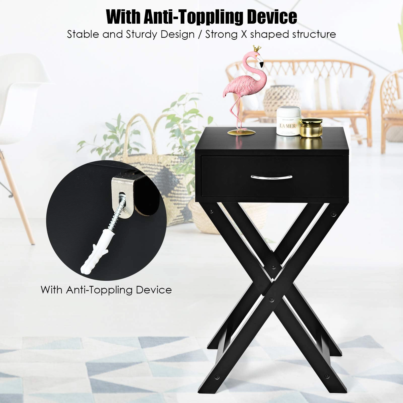Giantex Nightstand with Drawer X-Shaped Design Sofa Side Table