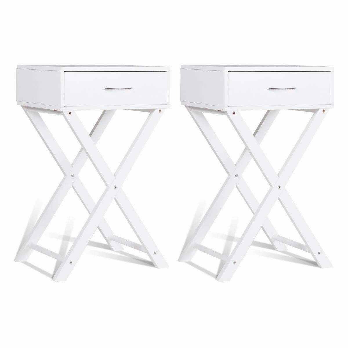 Giantex Nightstand with Drawer X-Shaped Design Sofa Side Table