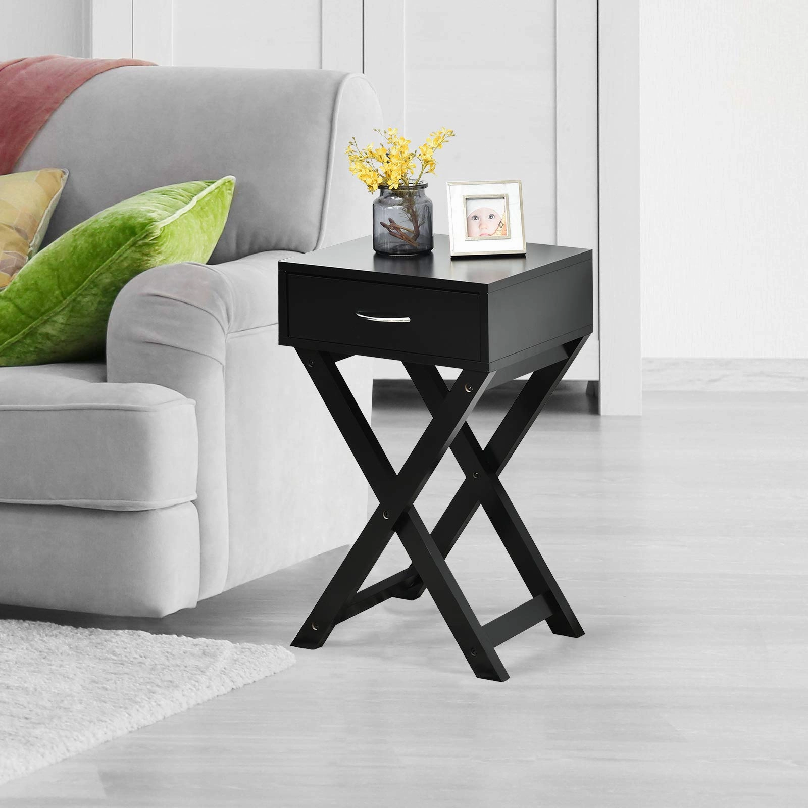Giantex Nightstand with Drawer X-Shaped Design Sofa Side Table