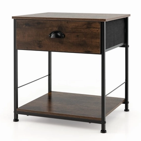 Giantex Nightstand with Drawers, Bedside Table w/Removable Fabric Bins & Pull Handle throw pillow, fuzzy blanket