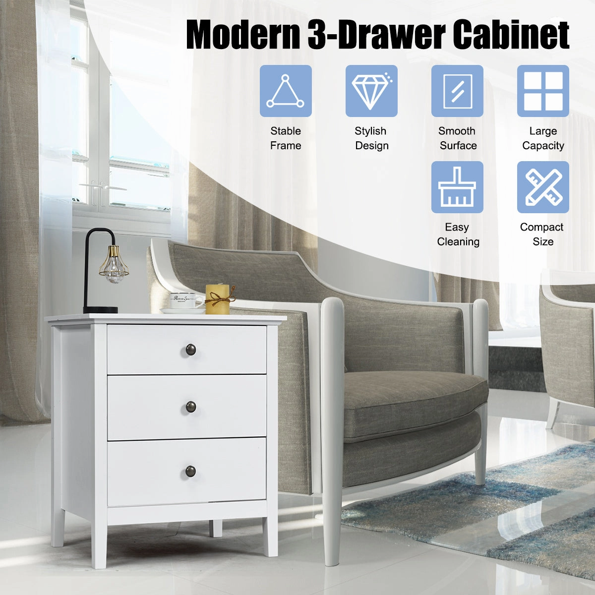Giantex Nightstand with Drawers Solid Structure Side Table for Storage Bedroom