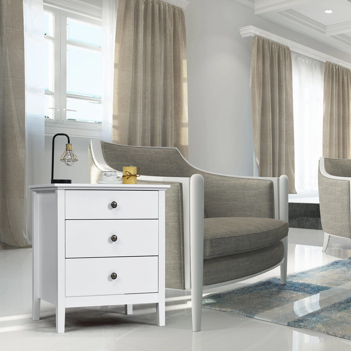 Giantex Nightstand with Drawers Solid Structure Side Table for Storage Bedroom