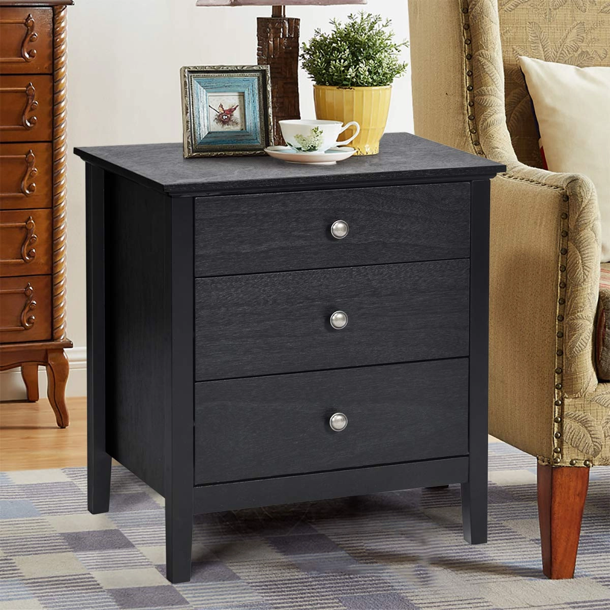 Giantex Nightstand with Drawers Solid Structure Side Table for Storage Bedroom