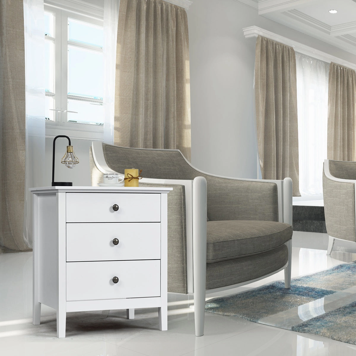 Giantex Nightstand with Drawers Solid Structure Side Table for Storage Bedroom