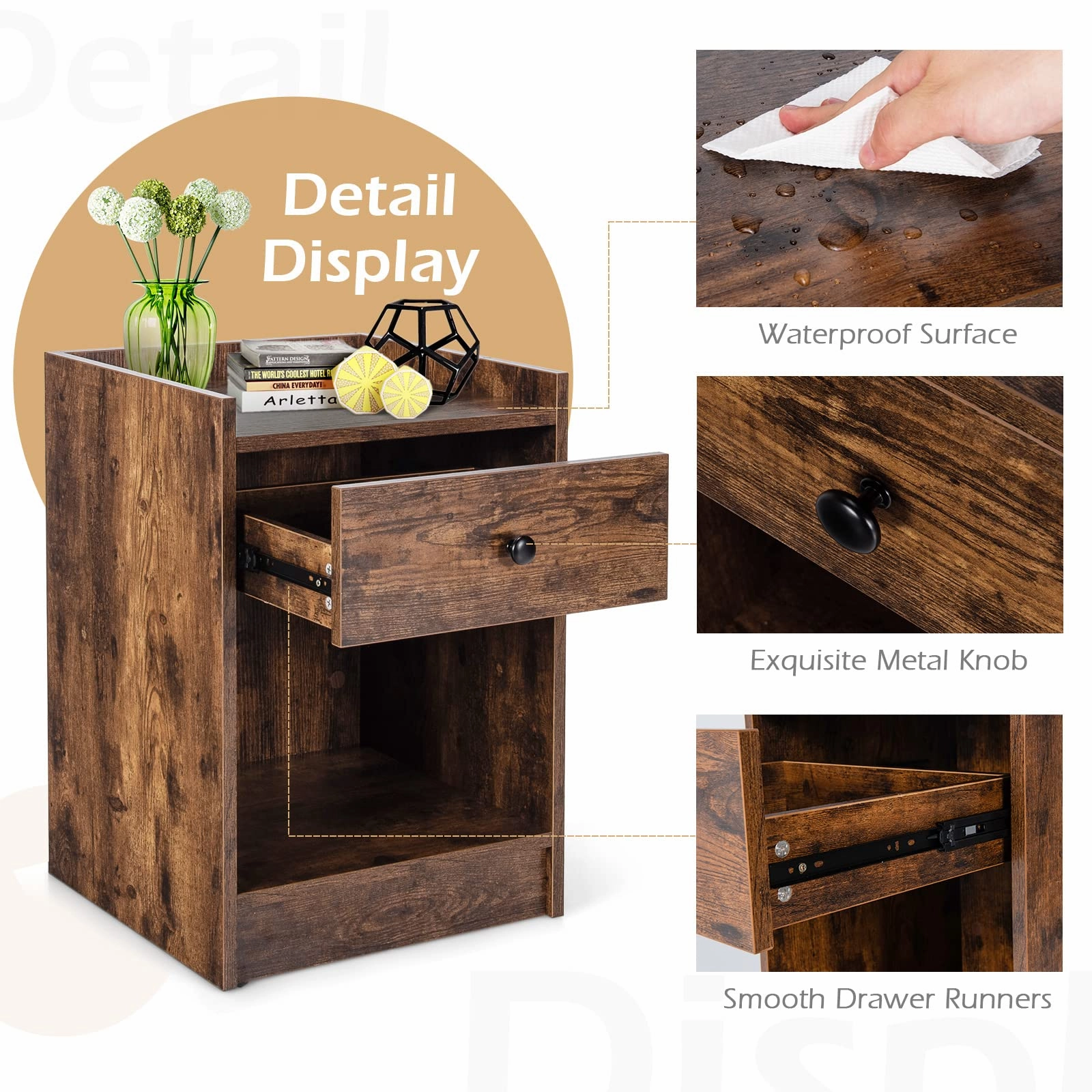 Giantex Nightstands Set of 2, Modern End Tables w/Storage Drawer & Open Compartment
