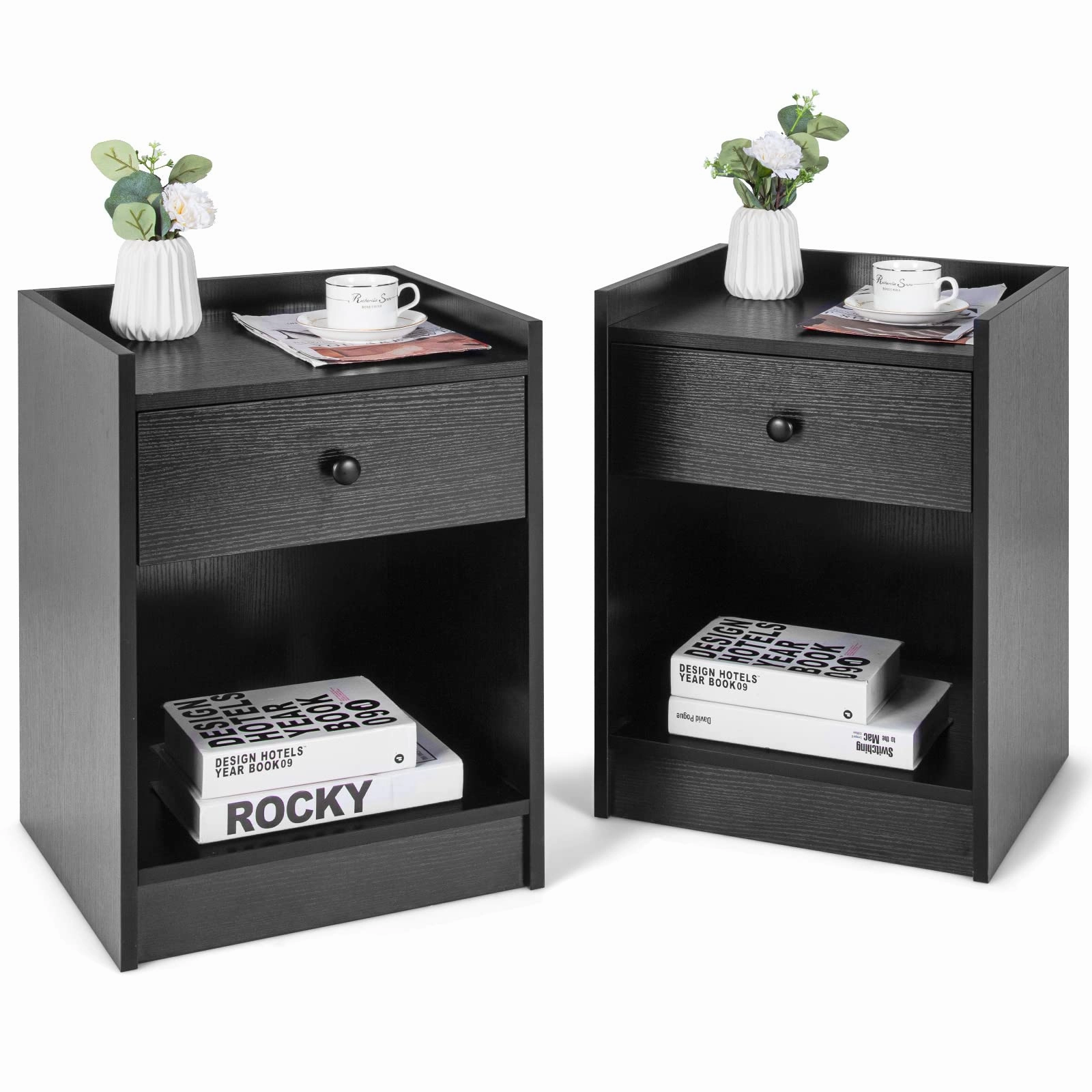 Giantex Nightstands Set of 2, Modern End Tables w/Storage Drawer & Open Compartment