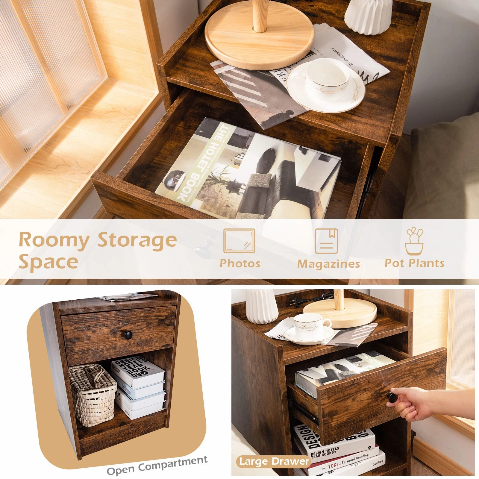 Giantex Nightstands Set of 2, Modern End Tables w/Storage Drawer & Open Compartment
