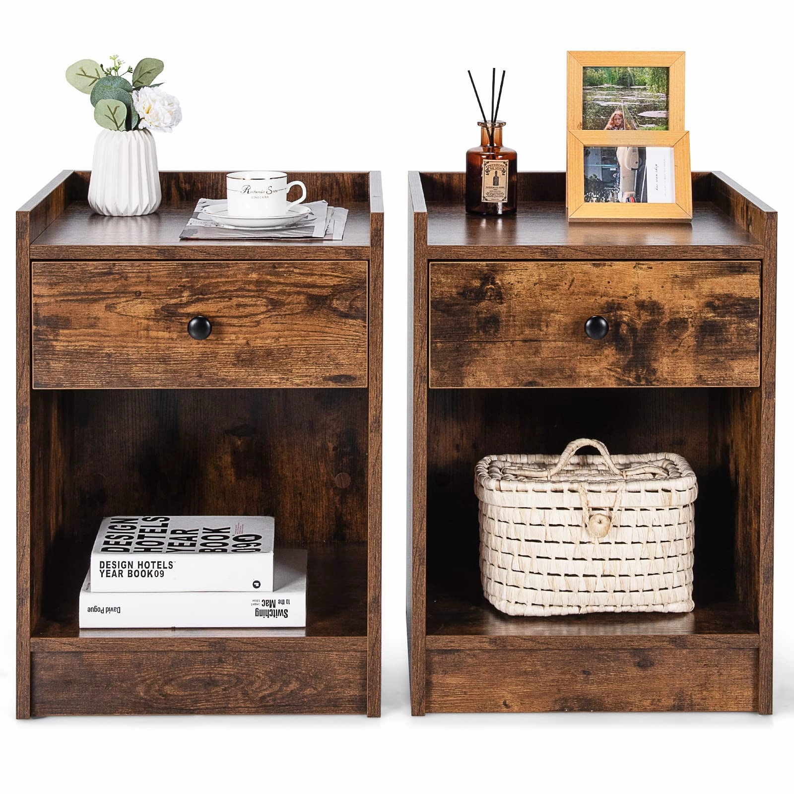 Giantex Nightstands Set of 2, Modern End Tables w/Storage Drawer & Open Compartment