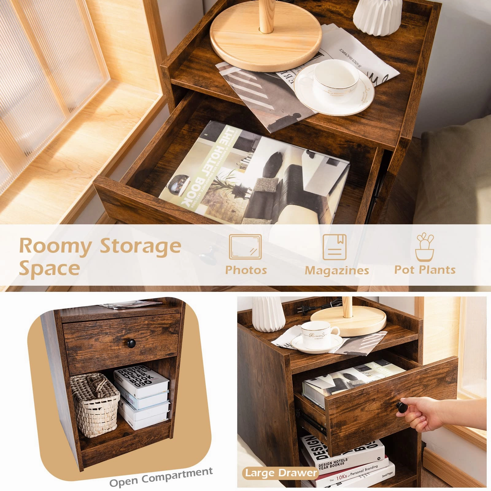 Giantex Nightstands Set of 2, Modern End Tables w/Storage Drawer & Open Compartment