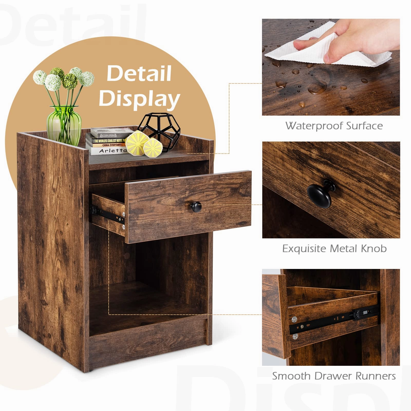 Giantex Nightstands Set of 2, Modern End Tables w/Storage Drawer & Open Compartment